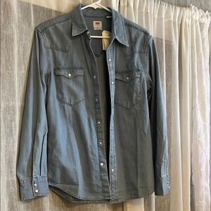 Button-Up Western Style Shirt in Faded Blue